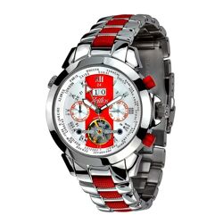 Zeitlos Automatik Uhr ZL-ES-10 R Herrenuhr aus Edelstahl in rot-silberfarben