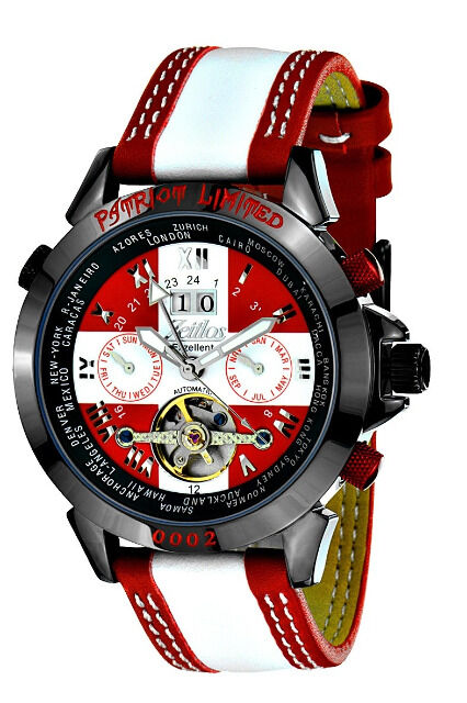 Zeitlos Automatik Uhr ZL-EB-10 PR Herren rot weiß mit Lederarmband made in Swiss