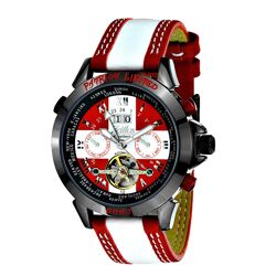 Zeitlos Automatik Uhr ZL-EB-10 PR Herren rot weiß mit Lederarmband made in Swiss
