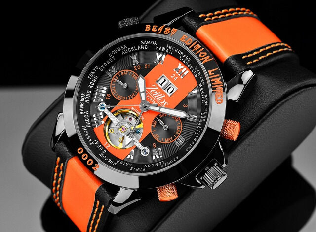 Zeitlos ZL-EB-10 BO Exzellent Beast Automatik Herrenuhr Armbanduhr schwarz orange