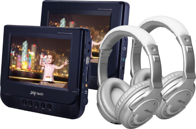 Jay-Tech 728K Kopfstützen Car Cinema Set 2 x 7 Zoll DVD Player + 2 x Bluetooth Kopfhörer