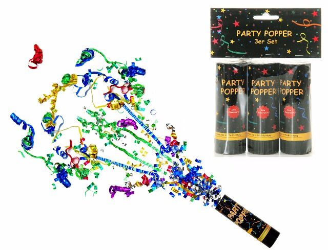 Party Popper 3er-Set bunt, 11 cm f Geburtstag Event Silvester Party