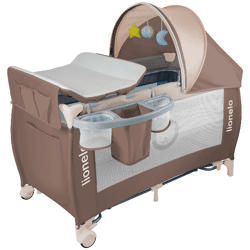 Lionelo Sven Plus Baby Reisebett mit Wickeltisch braun Kinderbett Babybett Bett Kind Kinder Baby Babies Eltern Vater Mutter Schlafen 