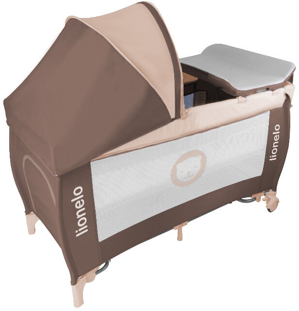 Lionelo Sven Plus Baby Reisebett mit Wickeltisch braun Kinderbett Babybett Bett Kind Kinder Baby Babies Eltern Vater Mutter Schlafen 