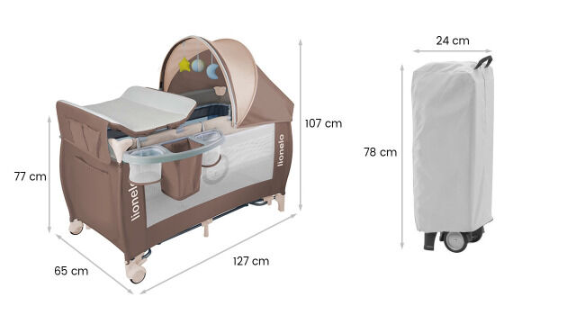 Lionelo Sven Plus Baby Reisebett mit Wickeltisch braun Kinderbett Babybett Bett Kind Kinder Baby Babies Eltern Vater Mutter Schlafen 