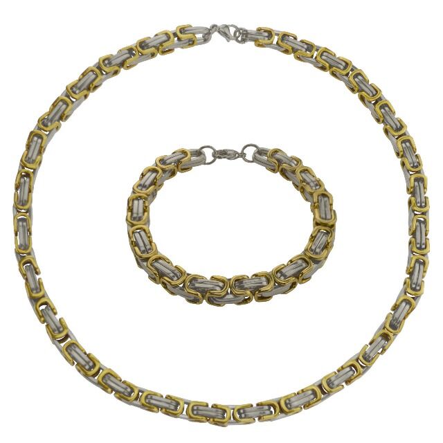 Gold Silber Edelstahl Halskette + Armband Set Königskette Bikerkette Panzerkette