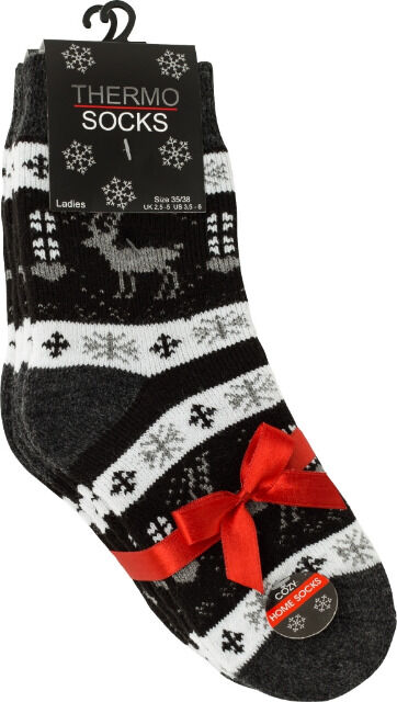 yenita® Damen Thermosocken mit Rentiermotiv und Geschenkschleife