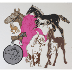 10 x Aufnaeher Set Pferd 5 x Rueckenaufnaeher + 5 x kleinere