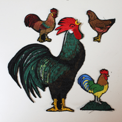Set 4x Aufnaeher Rueckenaufnaeher 18 cm Hahn + 3x kleiner Hahn