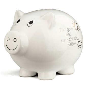 28 462309 Grosses Keramik Sparschwein 29 X 20 Cm Fur Gute Und Fur Schlechte Zeiten Spruch 15446696 Restposten De