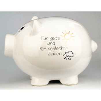28 462309 Grosses Keramik Sparschwein 29 X 20 Cm Fur Gute Und Fur Schlechte Zeiten Spruch 15446696 Restposten De