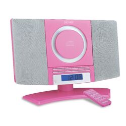 Denver MC-5220 rosa wandmontierbarer CD Player mit FM Radio, Uhr mit Weckfunktion und Fernbedienung Wecker Radiowecker Stereoanlage