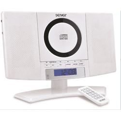 Denver MC-5220 weiß Stand und Wand CD Player mit FM Radio, Uhr mit Weckfunktion und Fernbedienung Wecker Radiowecker 