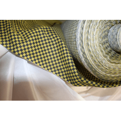 Stoff 1,40 m breit kleines Karo 0,7 x 0,7 cm schwarz gelb