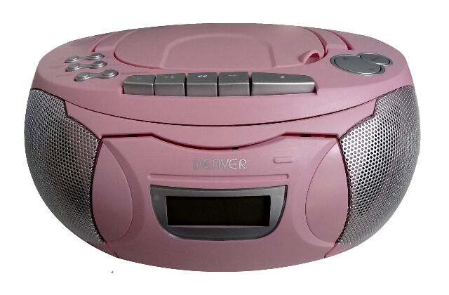 DENVER TCP-39 pink portabler CD Player und Kassettenspieler, FM-Radio, 2x1W RMS AUX Musikplayer Ghettoblaster Kopfhöreranschluss Kassette