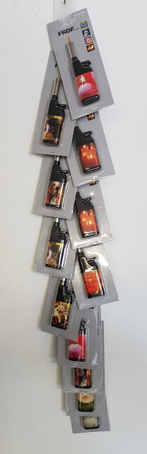 PROF Stabfeuerzeug ca. 11cm verschiedene Motive und Farben geblistert