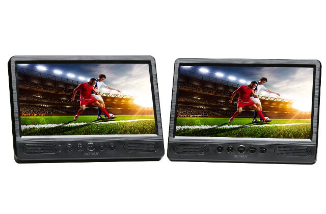 DENVER MTW-1085 TWIN Portables KFZ Cinema Set DVD Player mit 2x 10,1 Zoll Bildschirm + 2x Kopfhörer Auto Car Multimedia Entertainment Reise 