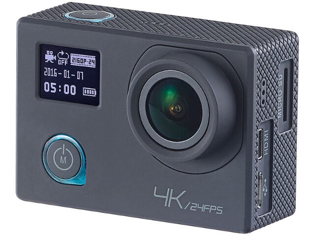 Somikon 4K-Action-Cam UHD 2 Displays 16-MP-Sony-Sensor IP68 Nachtsicht Bewegungserkennung Dashcam WLAN Kamera Actioncam Wasserdicht Sport 