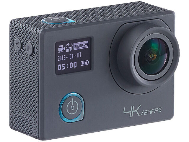 Somikon 4K-Action-Cam UHD 2 Displays 16-MP-Sony-Sensor IP68 Nachtsicht Bewegungserkennung Dashcam WLAN Kamera Actioncam Wasserdicht Sport 