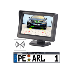 Lescars Funk-Rückfahrkamera 10,9-cm-TFT-Monitor Rückfahrhilfe im Nummernschild Parksensoren Rückfahrkamera Rückfahrwarner Einparkhilfe