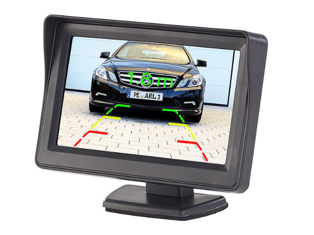 Lescars Funk-Rückfahrkamera 10,9-cm-TFT-Monitor Rückfahrhilfe im Nummernschild Parksensoren Rückfahrkamera Rückfahrwarner Einparkhilfe