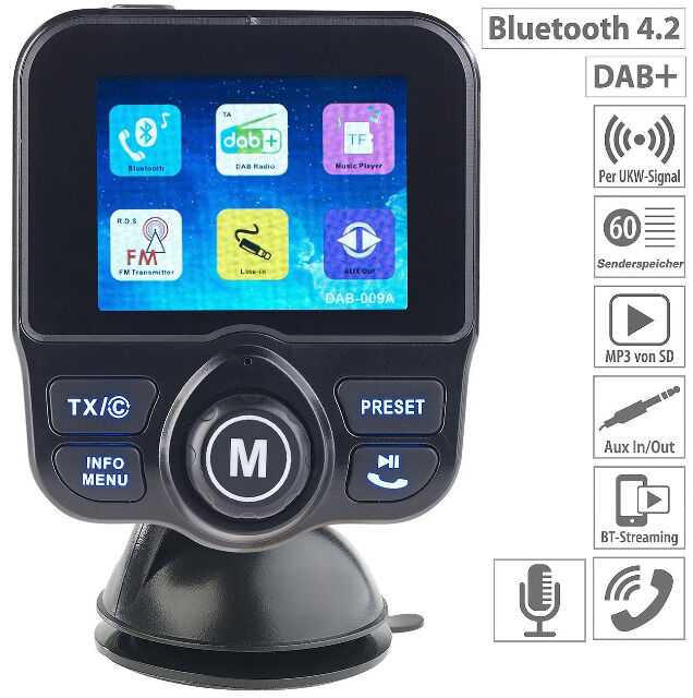auvisio FMX-680.dab DAB+ Auto DAB-Empfänger, FM-Transmitter, Bluetooth, Freisprecheinrichtung, MP3, Kfz, Autoradio, Radio, Empfänger, Hifi