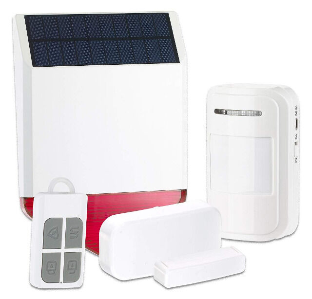 VisorTech Solar-Funk-Alarmalage XMD-4400.Easy 110dB 5-tlg Starter-Set mit Sensoren Alarm Sirene Sensoren Sicherheit Einbruchschutz Diebstahl