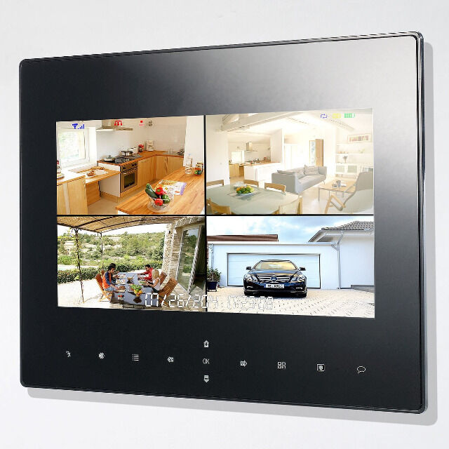 VisorTech DSC-720.mc Funk Überwachungs-Set mit 4 schwarz-weißen HD-IP-Kameras + Monitor Überwachungskamera Überwachung Sicherheit Kamera