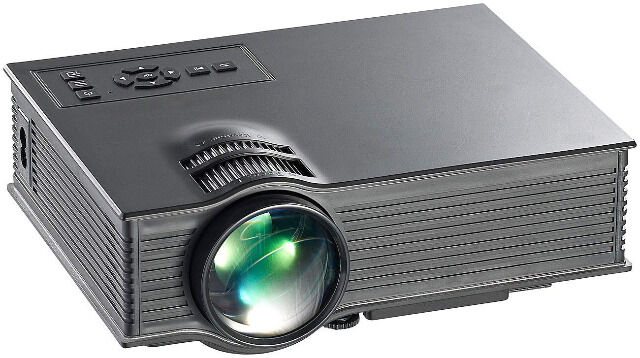 SceneLights Mini portabler LED-Beamer LB-8300.mp mit Mediaplayer, 800 x 480 Pixel LCD HDMI Projektion projezieren Heimkino Kino Fussball