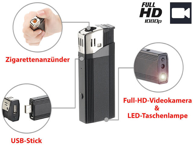 5in1 OctaCam Feuerzeug Full-HD-Videokamera Spycam Webcam USB Stick