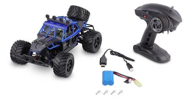 Overmax X-Flash ferngesteuerter RC Buggy 45 km/h, 1:18, 2 Akkus, Allrad, 100m, Öl Stossdämpfer, LED Beleuchtung Remote Control Modellbau 