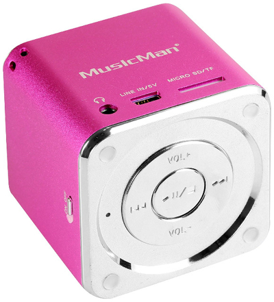 MusicMan Mini Lautsprecher pink MP3 Player, Stereo Soundbox, Musikbox, Line In, SD/microSD Kartenslot, Boombox, Musikbox, Music Box