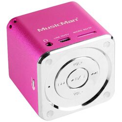 MusicMan Mini Lautsprecher pink MP3 Player, Stereo Soundbox, Musikbox, Line In, SD/microSD Kartenslot, Boombox, Musikbox, Music Box