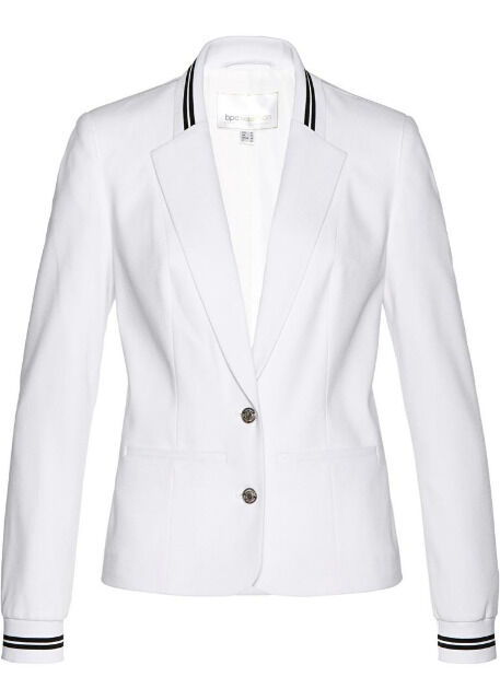 Damen Blazer Weiß Mit Gestreiften Rippbündchen Großhandel Damenmode