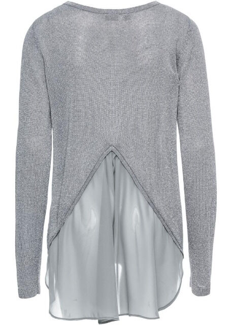 Damen Lurex Pullover mit Chiffon Grau Silber Pulli Herbst Winter Großhandel