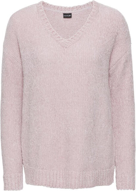 Damen Samtiger Pullover Rosa Strick V-Ausschnitt Pulli Herbstmode Winter Restposten
