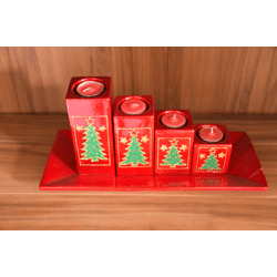 Weihnachten - kerzen set 5 teilig mit Teelichter und Teller Baum motiv