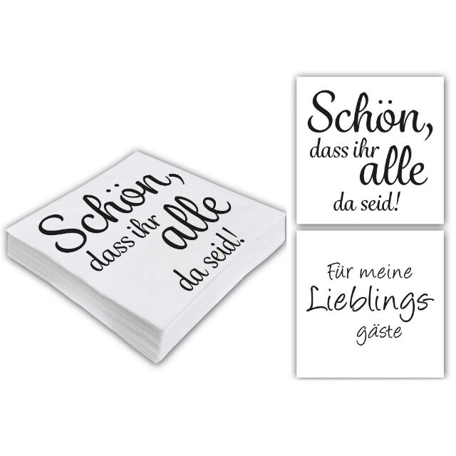 28584853, Servietten mit Spruch 20er Pack, "Schön das Ihr alle da seid