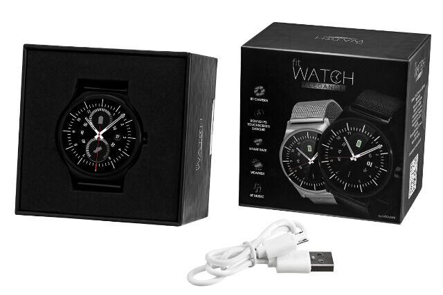 GoClever Fit Watch ELEGANCE Schwarz Smartwatch Fitness Schrittzähler Pulsmesser Schlaftracker mit Metallarmband