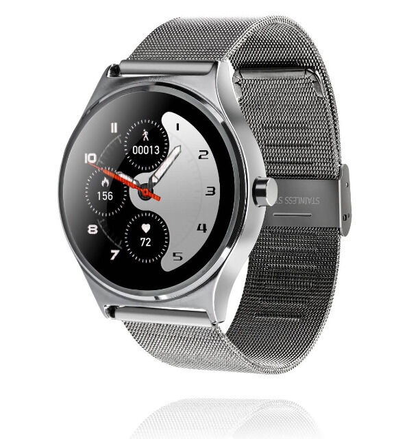 GoClever Fit Watch ELEGANCE silberfarbig Smartwatch Fitness Schrittzähler Pulsmesser mit Metallarmband
