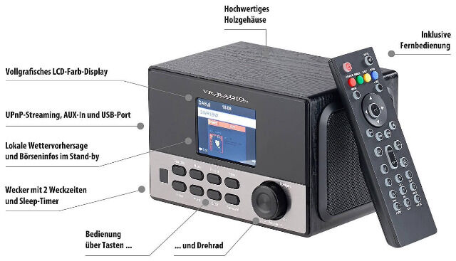 VR-Radio IRS-650 WLAN DAB+ Internetradio, Stereo, Wecker, USB, 20 W, 8,1-cm-Display Radiowecker Streaming DAB Musikbox Lautsprecher