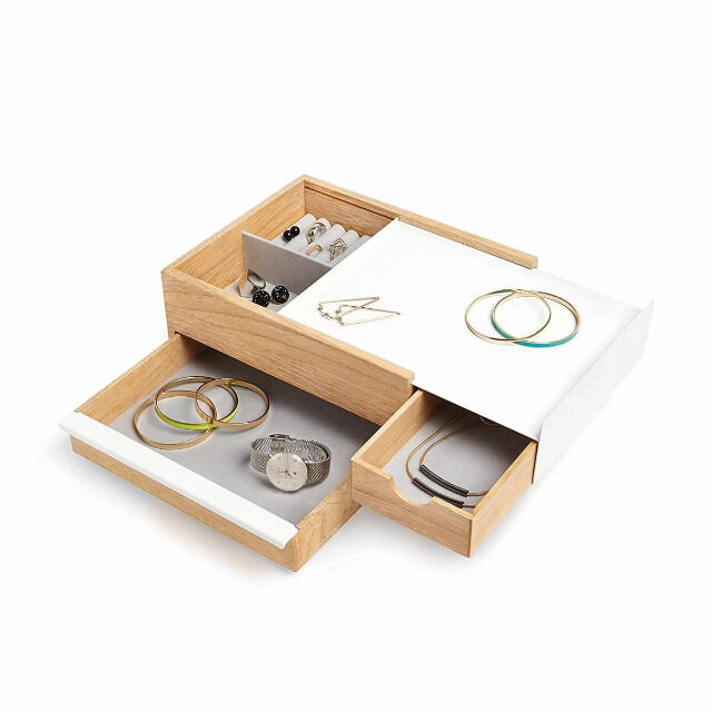 Umbra STOWIT Schmuckkasten 290245-668 in weiß / Holz Design Schmuckbox Etui Aufbewahrung Ring Ketten Box Organizer
