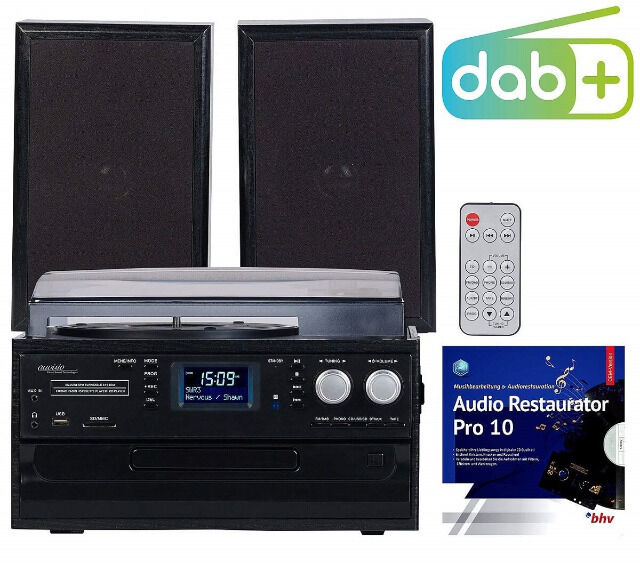 auvisio Plattenspieler MHX-640. bt DAB+ / FM-Radio, Lautsprecher Digitalisierer Schallplattenspieler CD-Spieler Kassettenspieler Radio Vinyl