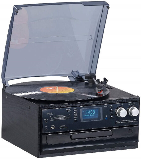 auvisio Plattenspieler MHX-640. bt DAB+ / FM-Radio, Lautsprecher Digitalisierer Schallplattenspieler CD-Spieler Kassettenspieler Radio Vinyl