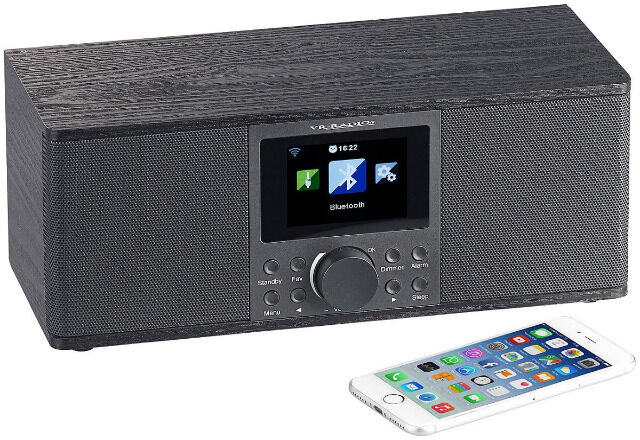 VR-Radio IRS-670 DAB+ Internetradio Schwarz Stereo, FM, Bluetooth & Wecker, 32 Watt Box Streamingradio Streaming Radio Internet Bildschirm