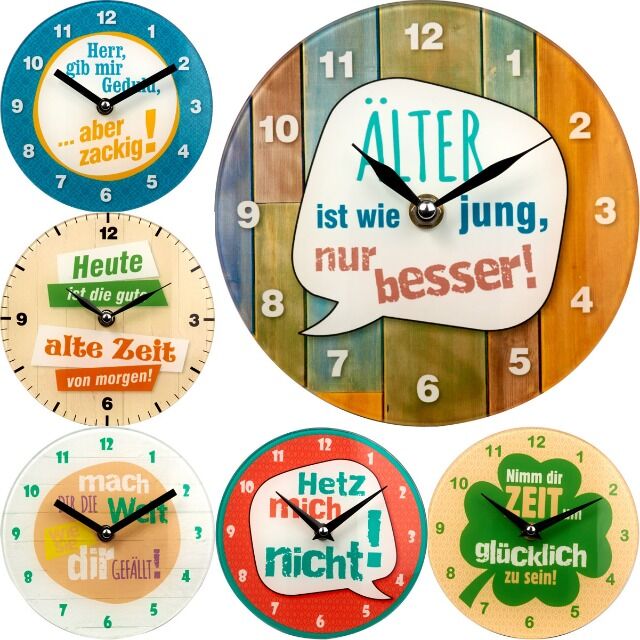 28463701, Wanduhr Quartzuhr, mit Sprüchen, Gilde Glas Uhr zum Hängen