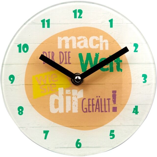28463701, Wanduhr Quartzuhr, mit Sprüchen, Gilde Glas Uhr zum Hängen