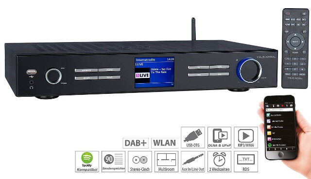 VR-Radio IRS-690.Hifi WLAN-HiFi-Tuner mit Internetradio, DAB + , UKW, Streaming Hifi Streamingradio Internet Bildschirm Lautsprecher Wecker