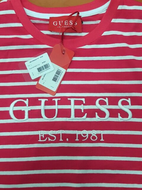 guess t shirt striped red