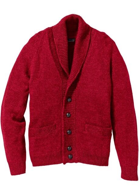Herren Strickjacke Cardigan rot Regular Fit Bekleidung